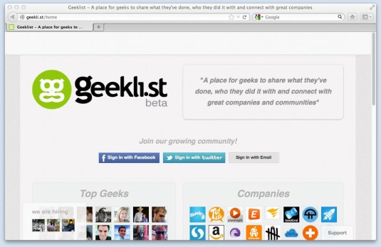 Geeklist Homepage Geeklist Homepage